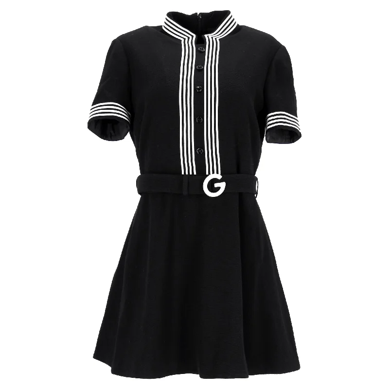 The Best Prices Gucci Belted Mini Flared Dress in Black Wool