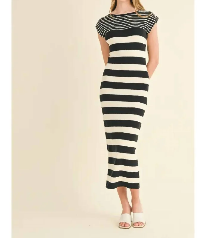 Extra Discounts Stripe Pattern Knitted Long Dress In Black