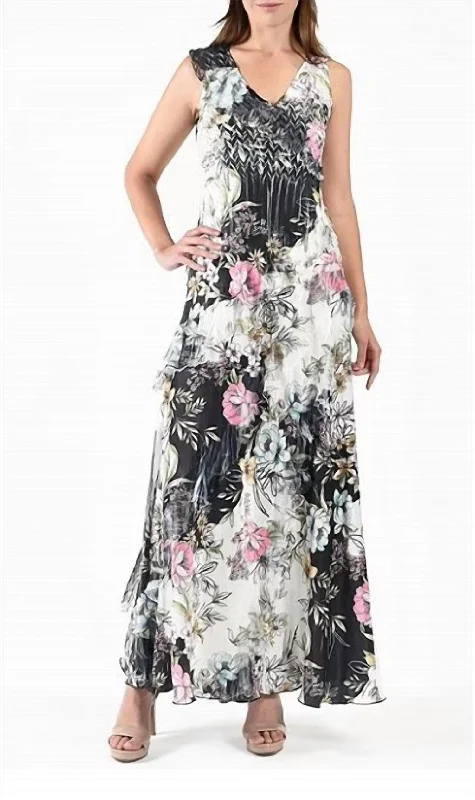 Today’s Deal Daisy Vine Floral Print Sleeveless V Neckline Ruffle Long Dress In Multi Floral
