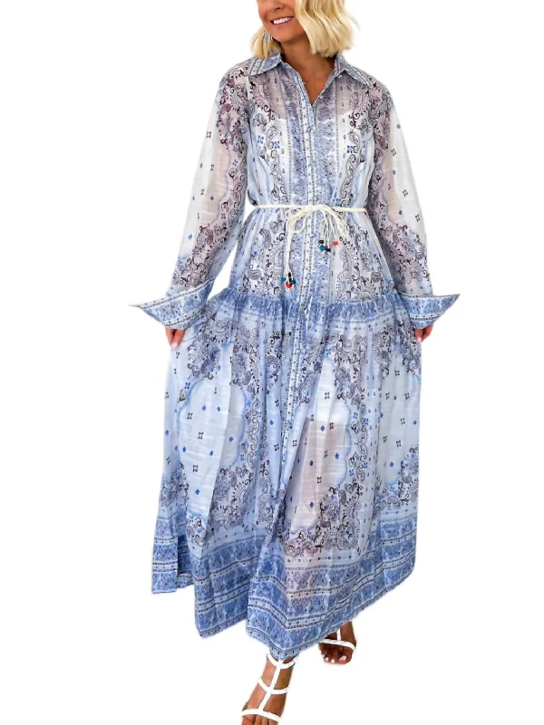 Limited Availability Have No Worries Paisley Belted Maxi Dress In Blue