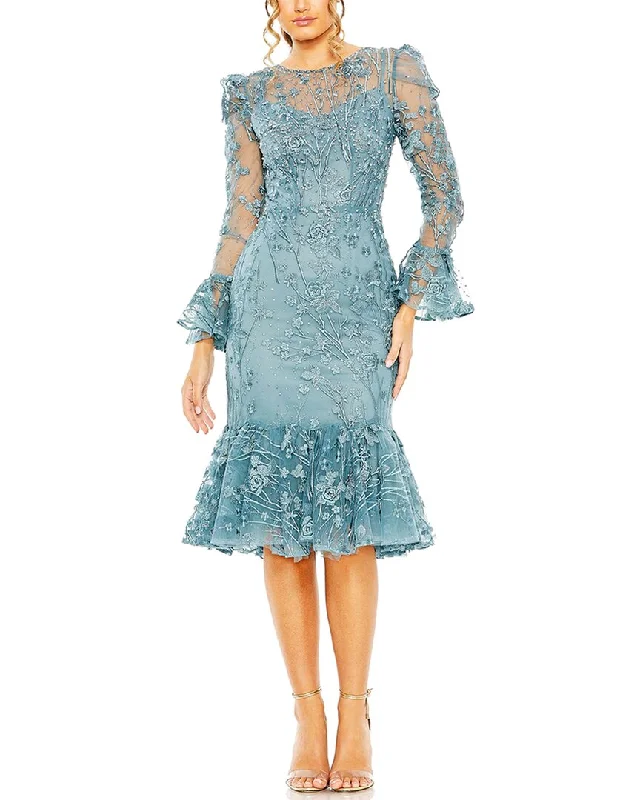 Discount Deals Mac Duggal Ruffle Wrist Embellished High-Neck Dress