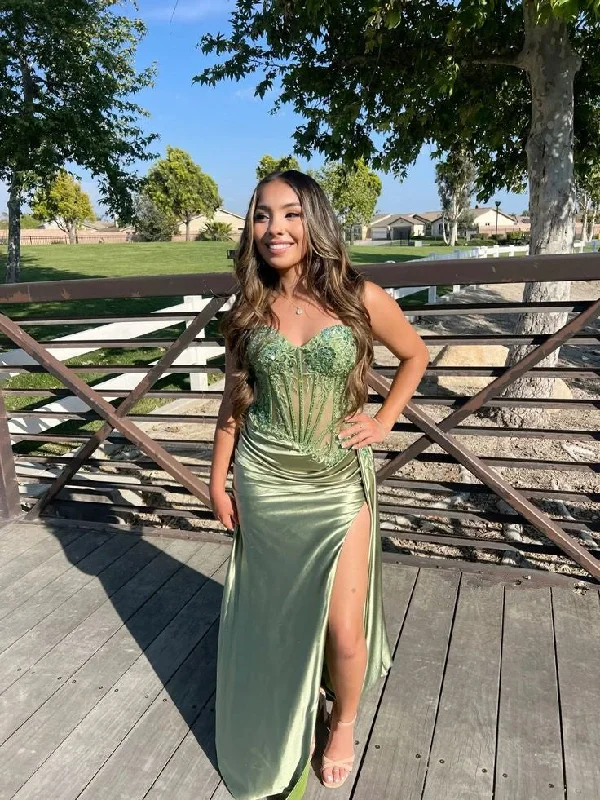 Unbeatable Prices Sage Green Spaghetti Straps Split Long Party Dress Formal Evening Gown, DP4496 Unbeatable Prices Sage Green Spaghetti Straps Split Long Party Dress Formal Evening Gown, DP4496