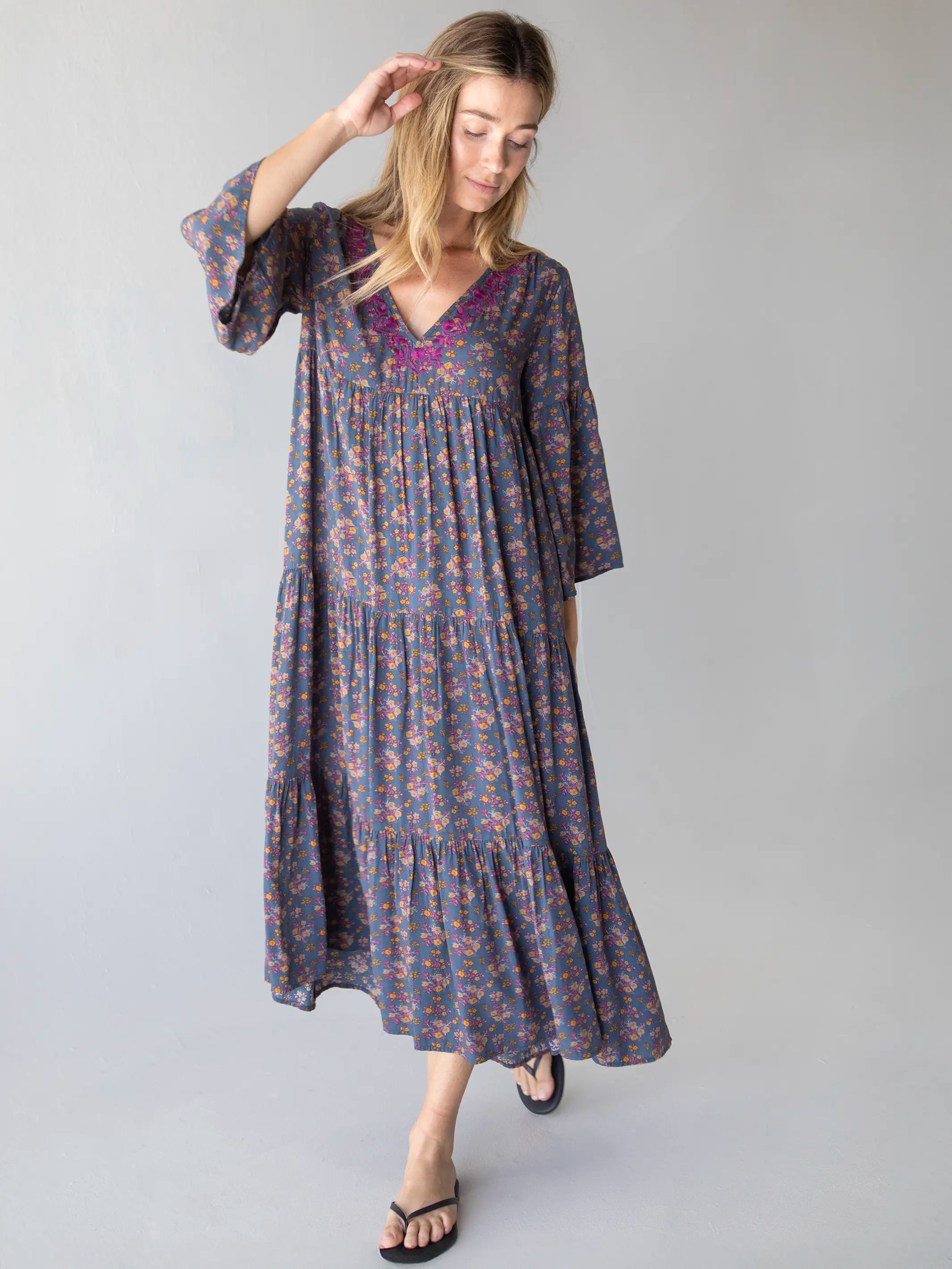 Best Seller Charlotte Midi Dress - Slate Floral Blooms