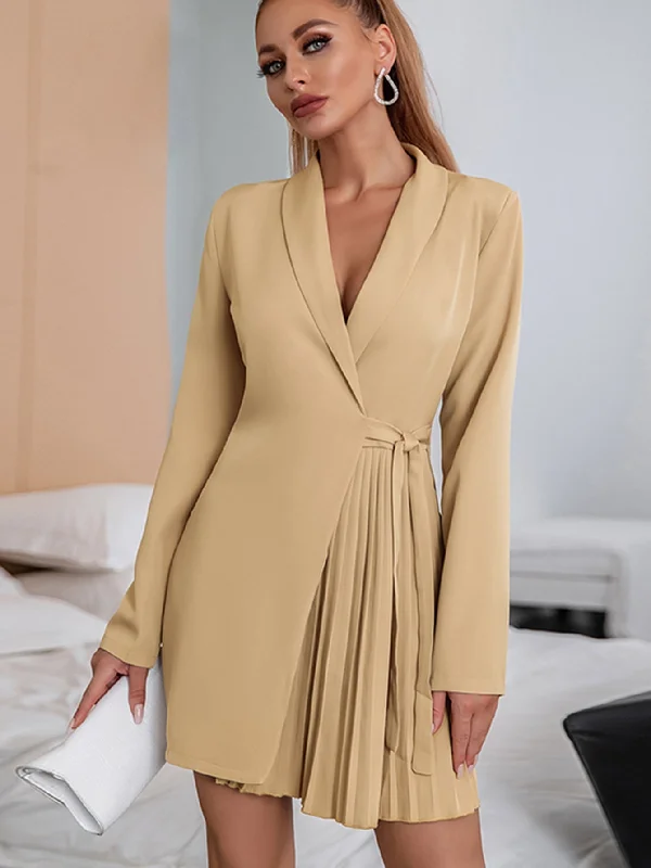 Steals and Deals KittenAlarm - Shawl Collar Pleated Panel Knot Side Blazer Dress