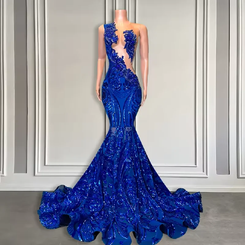 Clearance Event Elegant Royal Blue Mermaid Prom Dress For Black Girl Sparkly Lace Sequined African Women Long Prom Birthday Gowns Customized Clearance Event Elegant Royal Blue Mermaid Prom Dress For Black Girl Sparkly Lace Sequined African Women Long Prom Birthday Gowns Customized