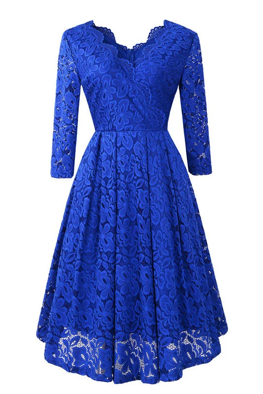 Overstock Long Sleeves Scalloped-Edge Lace Party Dress