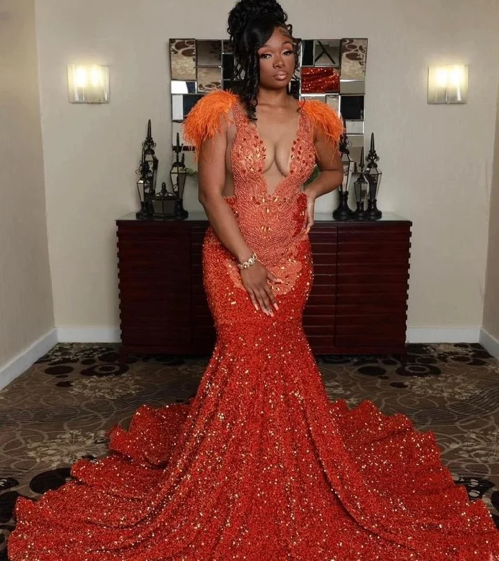 Savings Galore Luxury Sparkly African American Long Prom Dresses For Black Girls Sequins Feather Crystals Women Party Evening Gown Customized Savings Galore Luxury Sparkly African American Long Prom Dresses For Black Girls Sequins Feather Crystals Women Party Evening Gown Customized