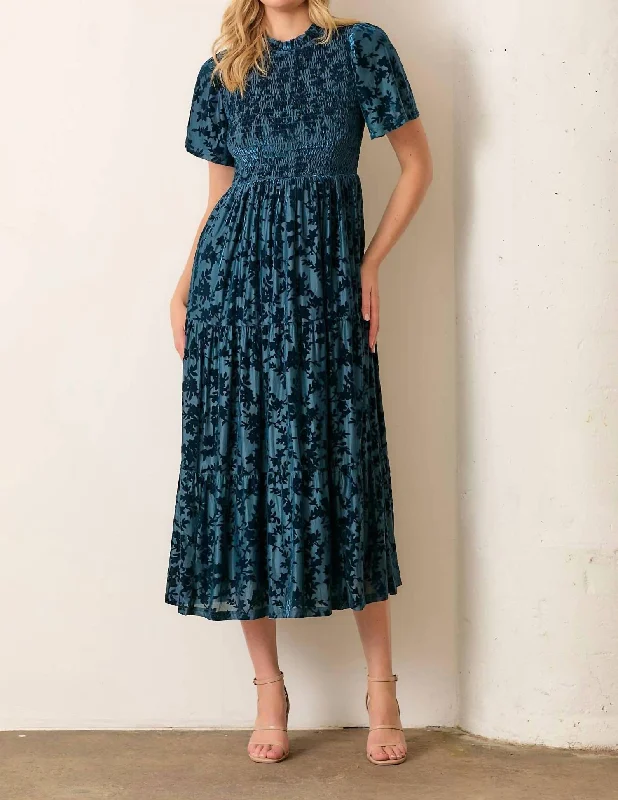 New Deals Printed Velvet Dress -Plus In Navy