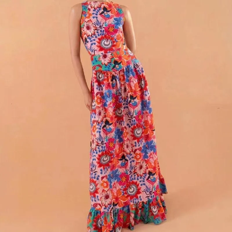 Massive Deals KittenAlarm - Mackenzie Sleeveless Pleated Hem Floral Maxi Dress