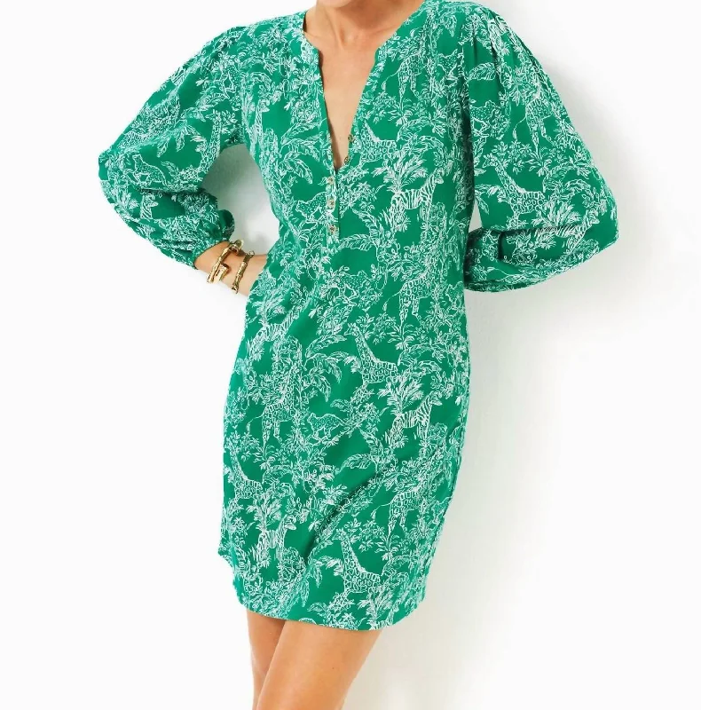 Savings Galore Emery Dress In Fiddle Leaf Green Safari Party