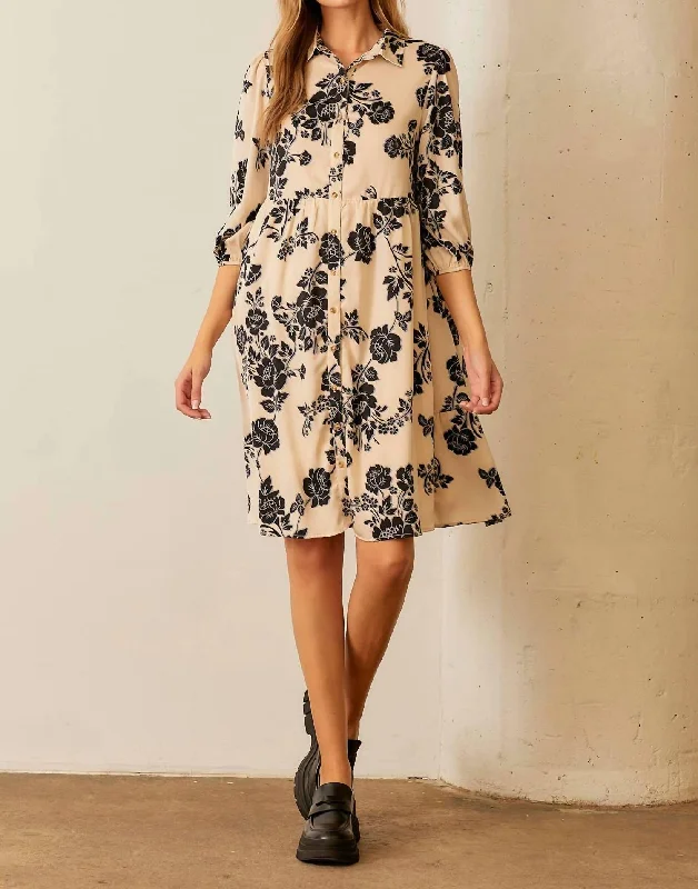One-DAY Sale Floral Print Tiered Button Up Dress In Cream Multi