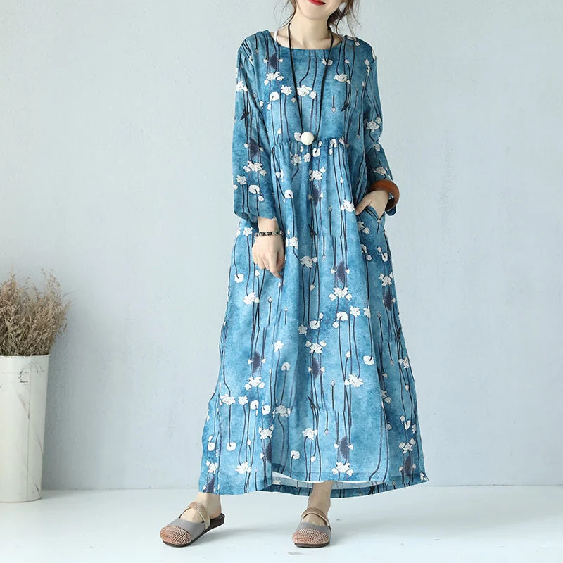 Value Deals fine print linen dress Loose fitting O neck linen maxi dress boutique long sleeve maxi dresses Value Deals fine print linen dress Loose fitting O neck linen maxi dress boutique long sleeve maxi dresses