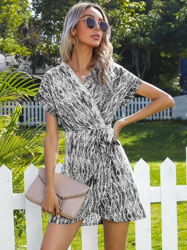 Super Sale KittenAlarm - tie dye print Flutter Sleeve Belted Wrap Dress