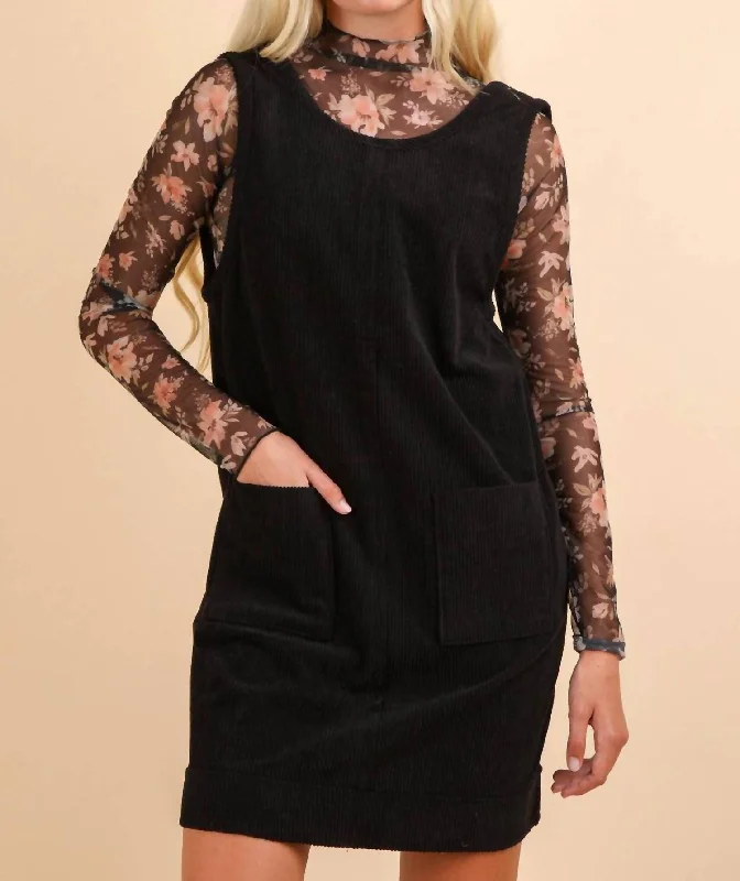 Final Markdown Corduroy Mini Dress In Black