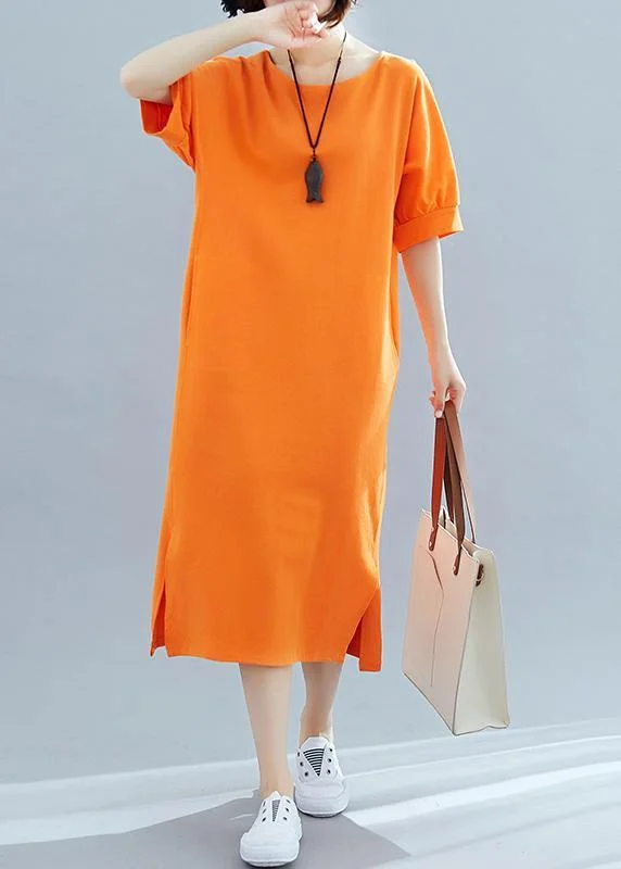 Mega Sale Beautiful orange cotton quilting clothes o neck side open A Line summer Dresses Mega Sale Beautiful orange cotton quilting clothes o neck side open A Line summer Dresses