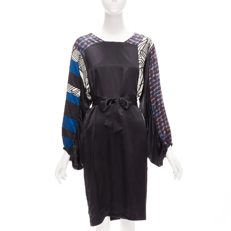 Markdown Madness Dries Van Noten silk mixed print belted billow knitee dress