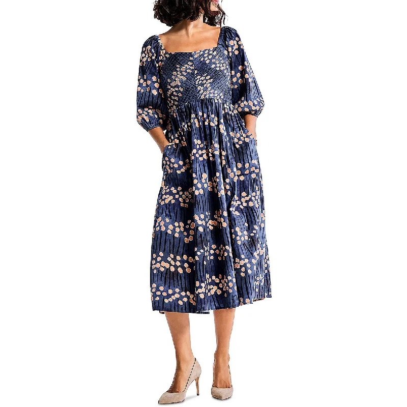 Final Clearance Firefly Glow Womens Smocked Square Neck Midi Dress