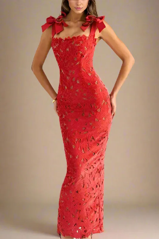 Crazy Savings Odette Bodycon Lace Maxi Dress - Lipstick Red