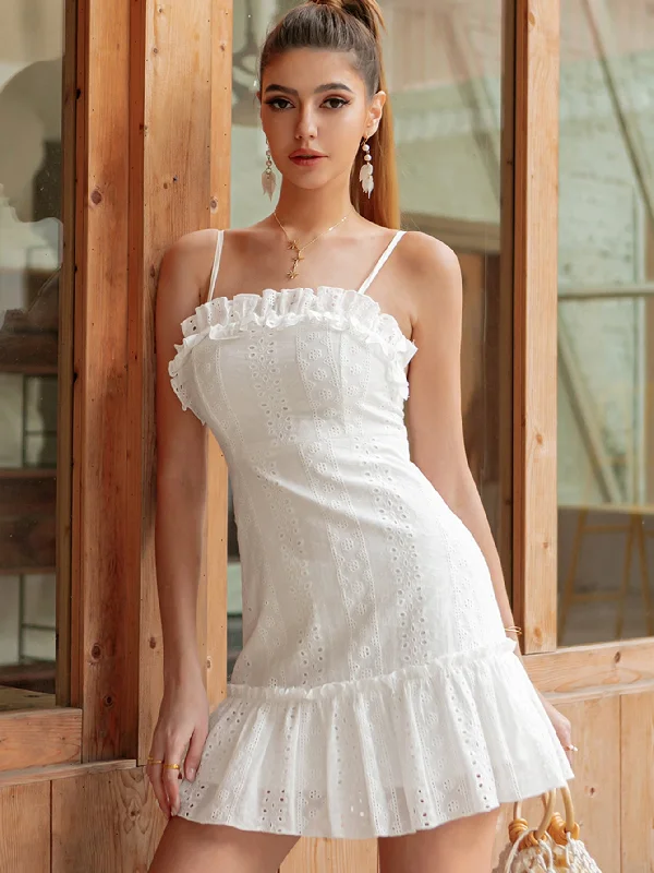 Fantastic Offers KittenAlarm - floral embroidery Ruffle Hem cute girlish Princess Cami Dress
