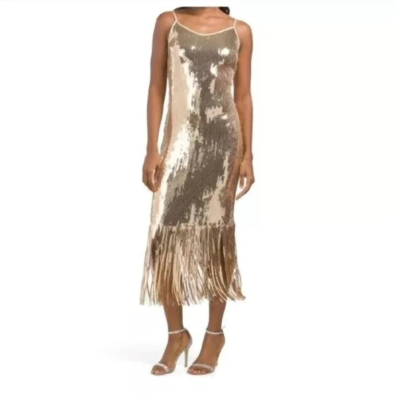 Crazy Savings V-Neck Dress In Gold