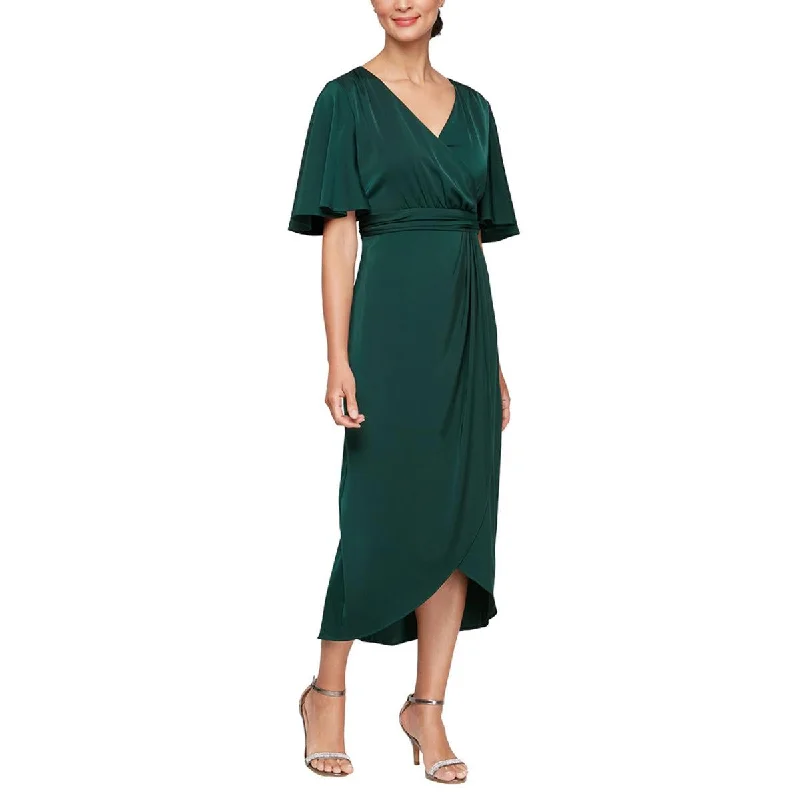 Final Markdown Petites Womens Below Knee Surplice Midi Dress