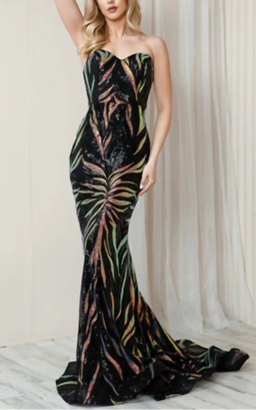Price Meltdown Satin Mesh Sequins Sleeveless Long Dress In Black/multi