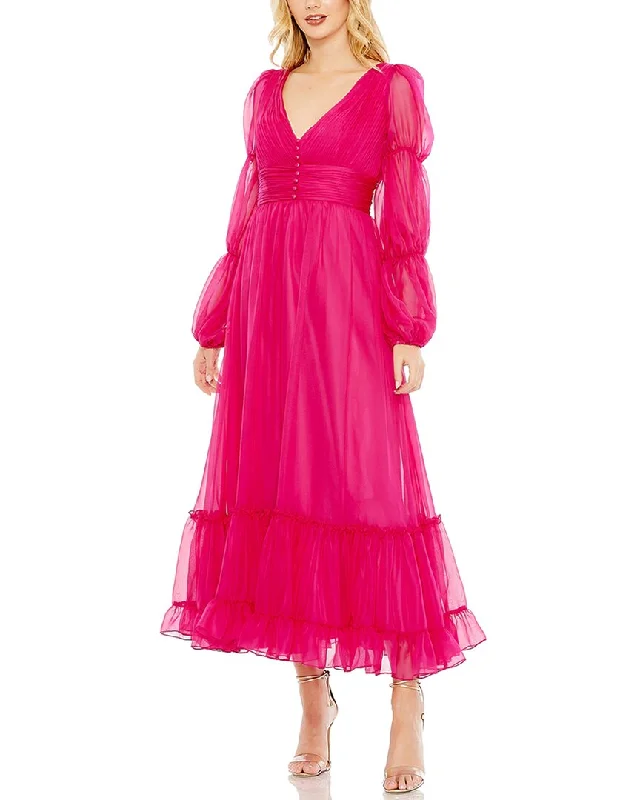 Reduced Prices Mac Duggal Chiffon Ruched Tiered Puff Sleeve A-Line Dress