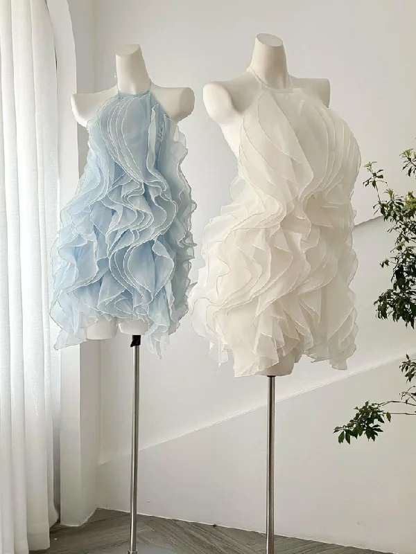 Best Seller Light Blue Halter Ruffles Homecoming Dress Mini Birthday Dress, DP4477 Best Seller Light Blue Halter Ruffles Homecoming Dress Mini Birthday Dress, DP4477