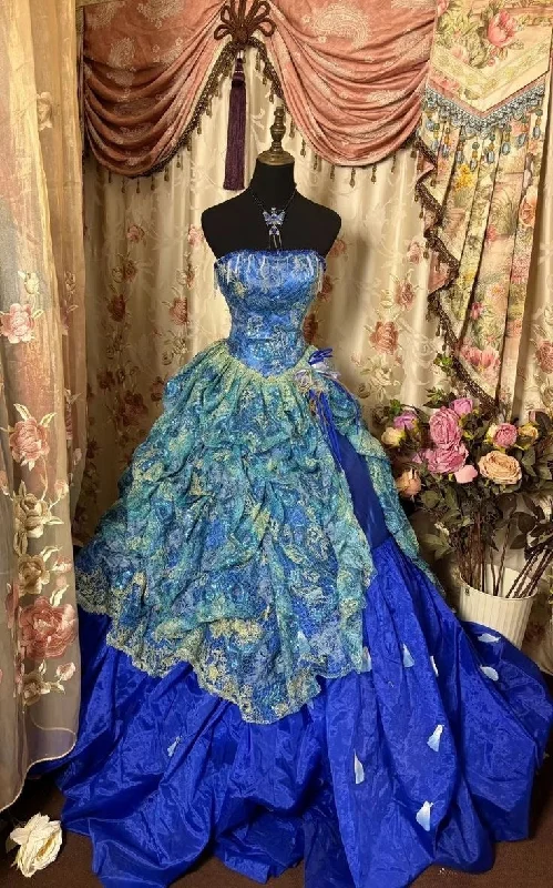 Now or Never Blue Strapless A-Line Vintage Long Party Dress Evening Ball Gown, DP4503 Now or Never Blue Strapless A-Line Vintage Long Party Dress Evening Ball Gown, DP4503