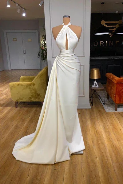 Huge Savings Ivory Mermaid Halter Blackless Long Evening Prom Dress with Split, DP2220 Huge Savings Ivory Mermaid Halter Blackless Long Evening Prom Dress with Split, DP2220