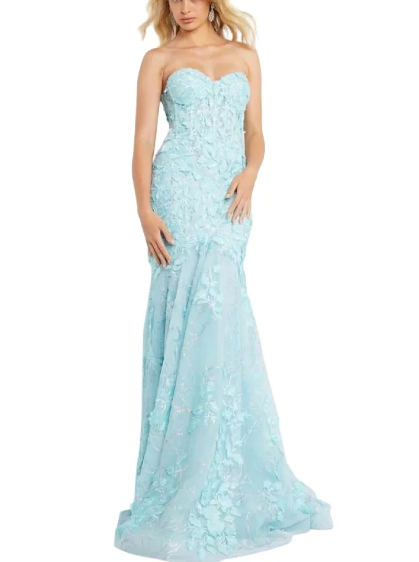 Amazing Deals Strapless Lace Gown In Mint