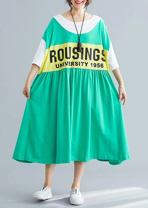 Stock Clearance Chic patchwork cotton dress Inspiration green Plus Size Dress summer