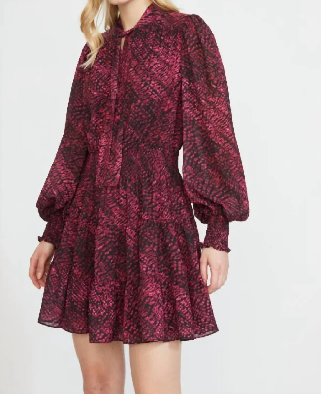 Crazy Deals Smocked Waist Tiered Mini Dress In Raspberry