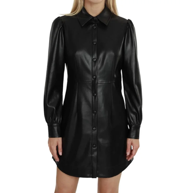 Bonus Savings Vegan Leather Shirtdress In Black
