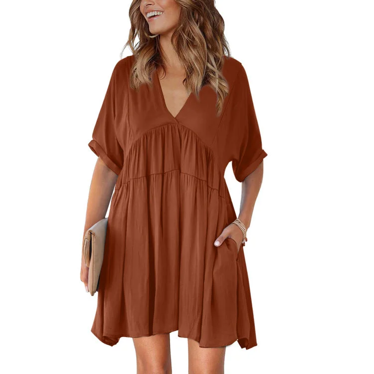 Blowout Deals Karsan Pocketed Plunge Mini Dress - Dusty Peach