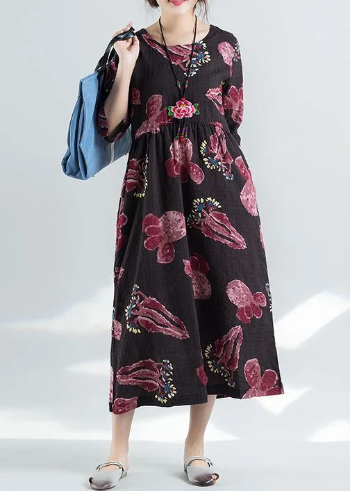Special Savings DIY o neck cotton linen Robes Neckline burgundy prints Maxi Dress summer Special Savings DIY o neck cotton linen Robes Neckline burgundy prints Maxi Dress summer