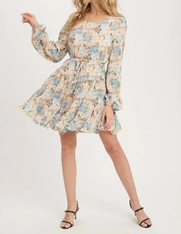 Low Prices Floral Print Ruffled Swing Dress In Dusty Pink