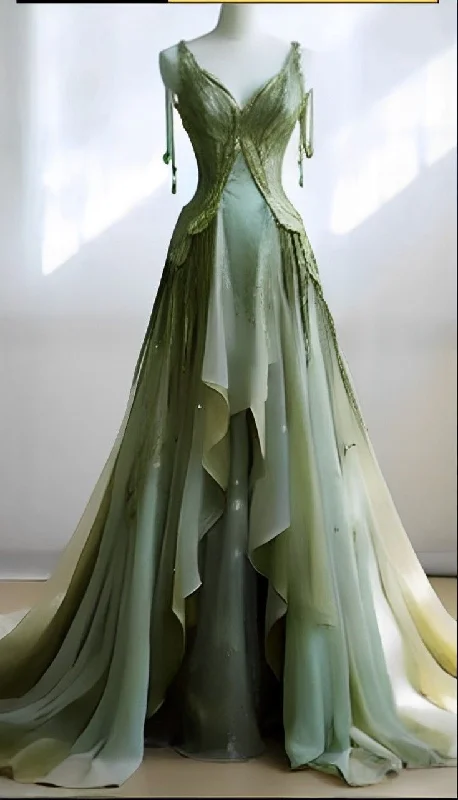 Limited Time Discount Retro Green Straps A-Line Chic Long Formal Evening Party Dress, DP4450 Limited Time Discount Retro Green Straps A-Line Chic Long Formal Evening Party Dress, DP4450