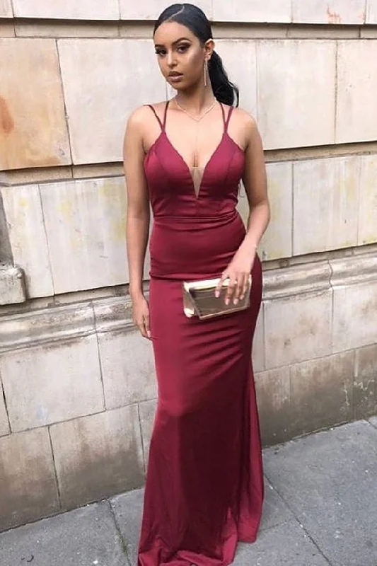 Midnight Madness Double Straps Mermaid Burgundy Long Evening Dress