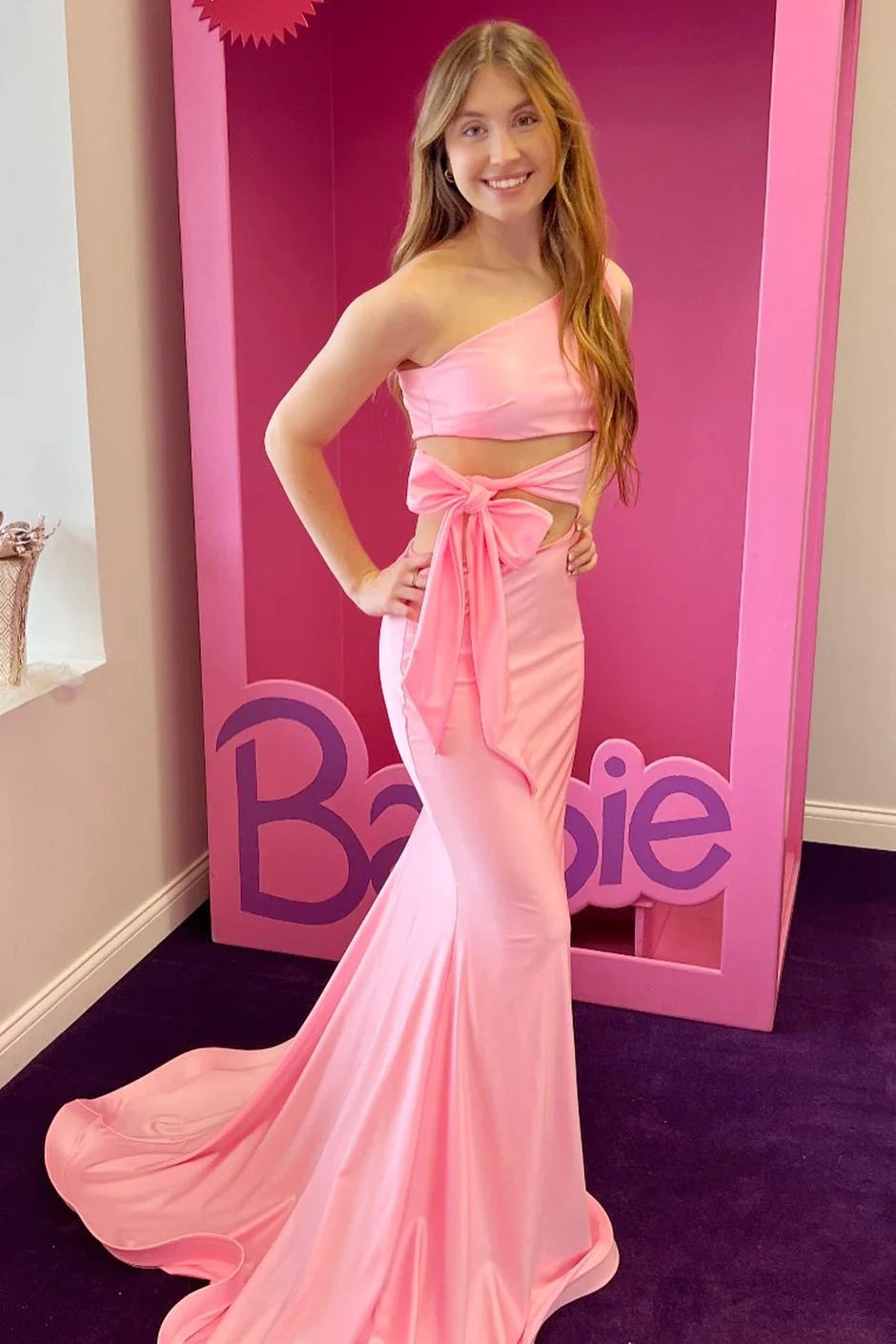 Time-Limited Offer Pink One Shoulder Illusion Mermaid Party Prom Dress
