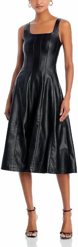 Today's Special Women's Faux Leather Sleeveless Midi Dress In Black