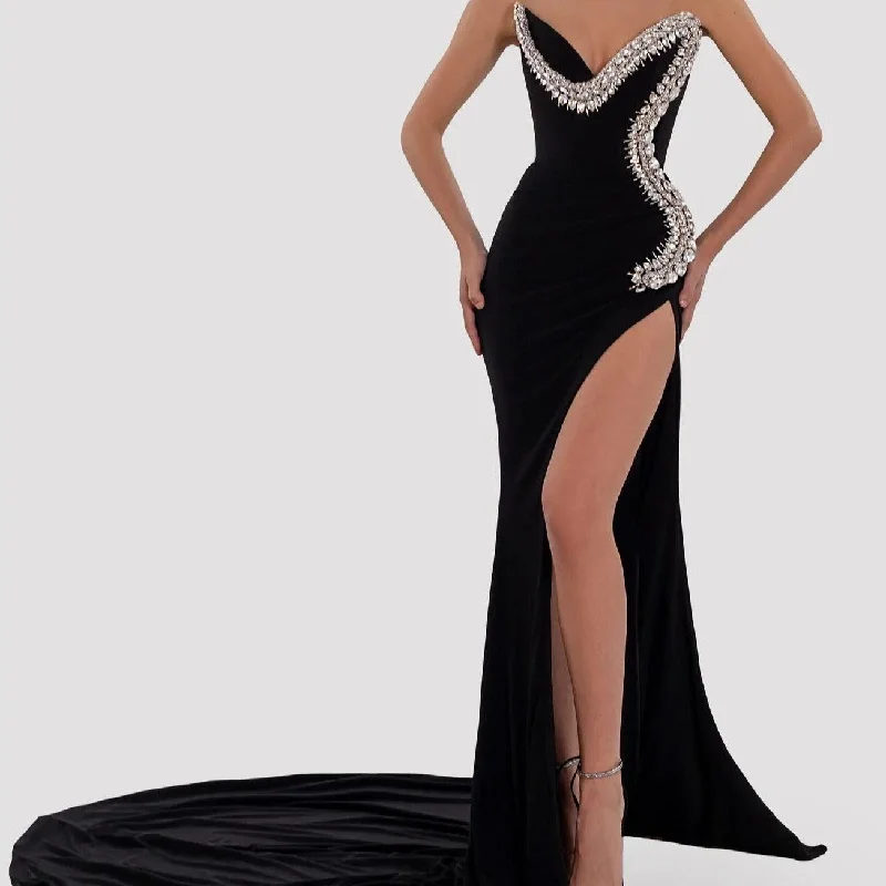 Markdowns KittenAlarm - Pauline Strapless Crystal Embellishment Side Slit Maxi Dress