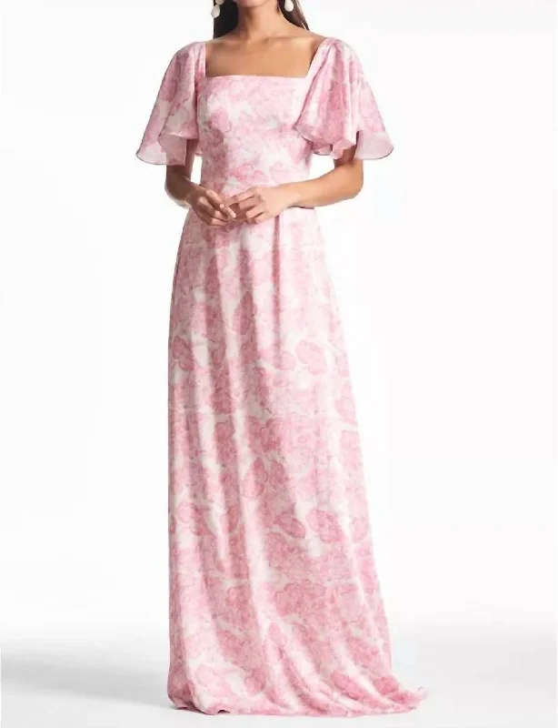 Midnight Sale Aurora Gown In Rouge Damask Rose