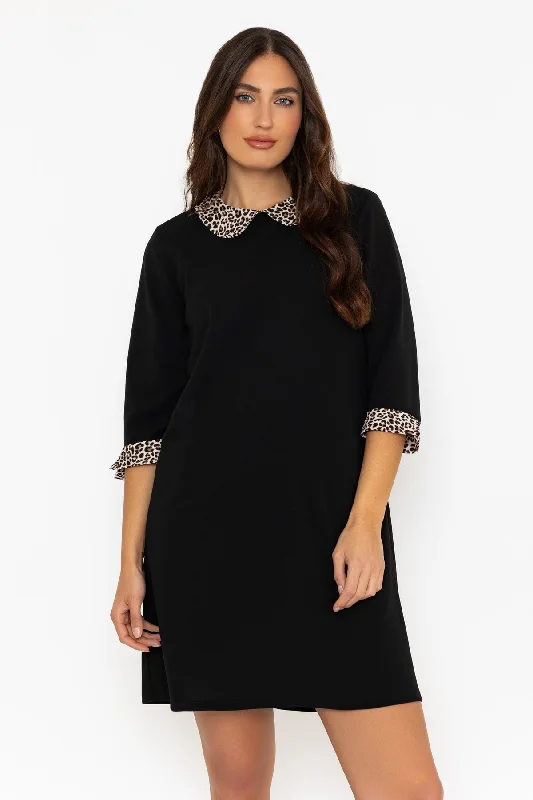 Exclusive Access Black Leopard Print Collar Mini Dress
