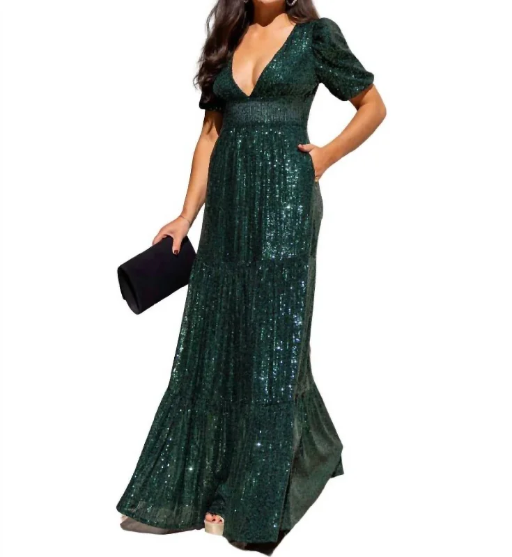 Discount Deals Ava Sequin Maxi Dress In Emerald