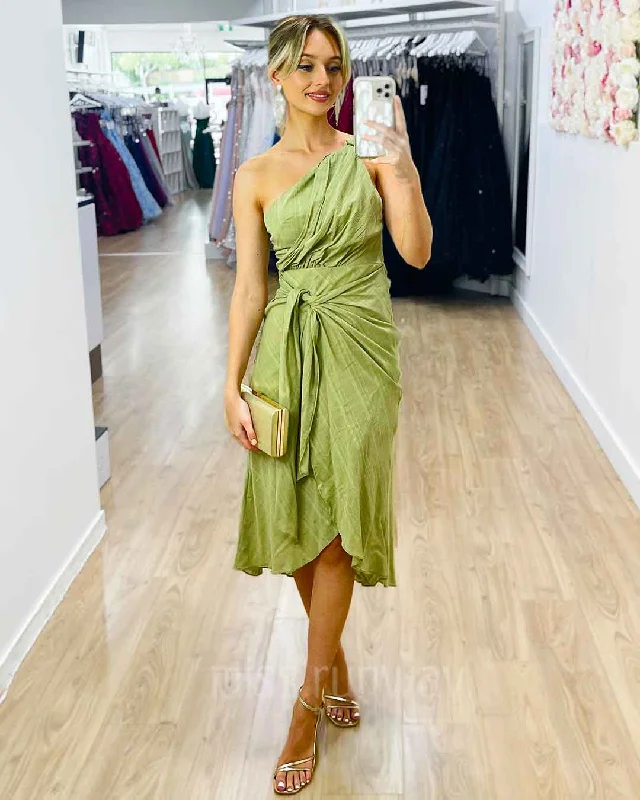 Super Sale Olivia One Shoulder Midi Dress - Sage