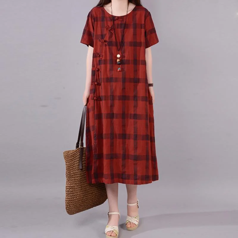 Super Deal fashion natural cotton dress plus size Lattice Round Neck Short Sleeve Red Cotton Dress Super Deal fashion natural cotton dress plus size Lattice Round Neck Short Sleeve Red Cotton Dress