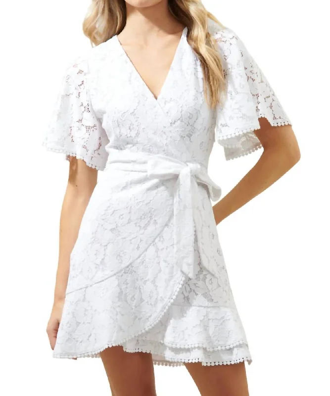 Deal of the Week Le Lune Faux Wrap Lace Mini Dress In White