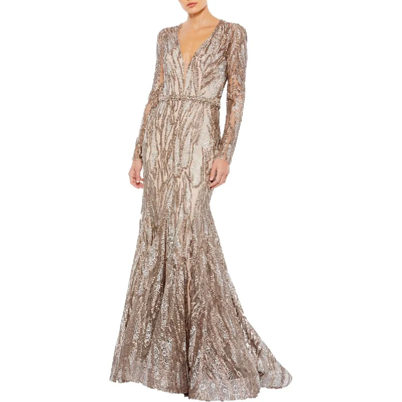 Steals and Deals Womens Embellished Illusion Evening Dress