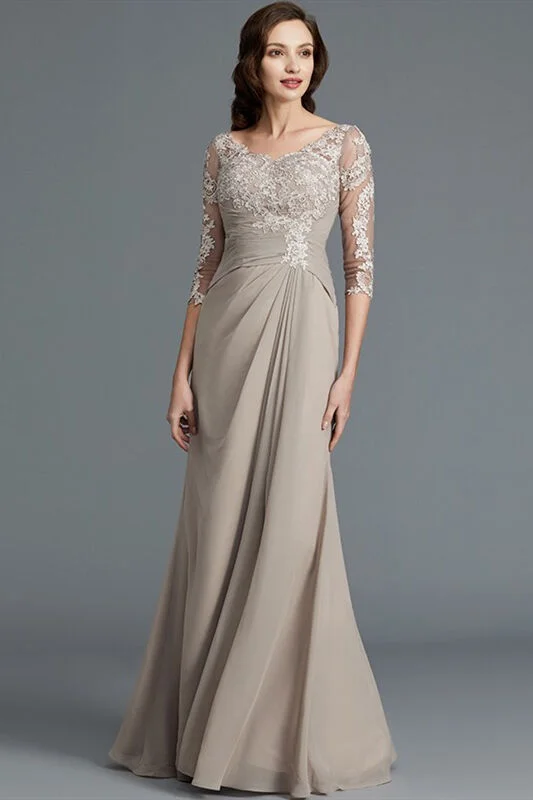 Huge Savings 3/4 Sleeves Beige Mother of the Bride Dress with Appliques